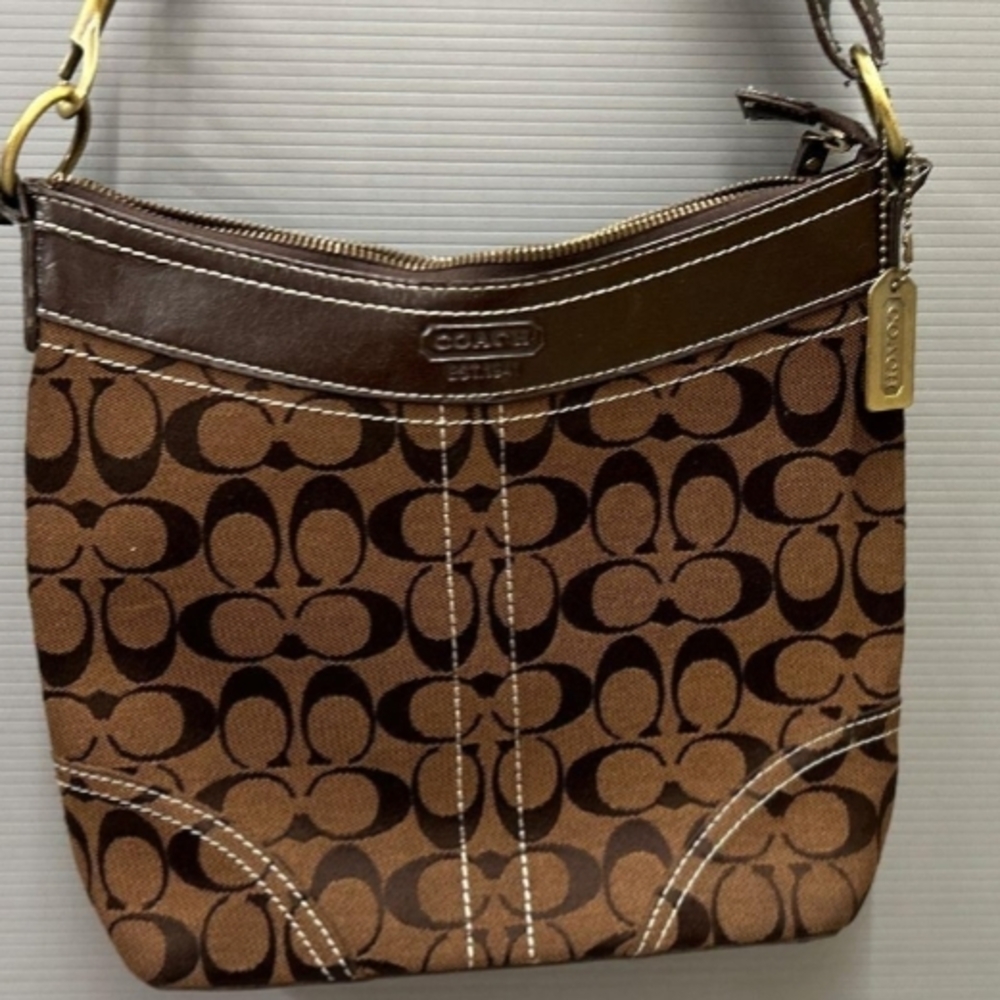 Coach Tan and Brown Signature Shoulder Bag